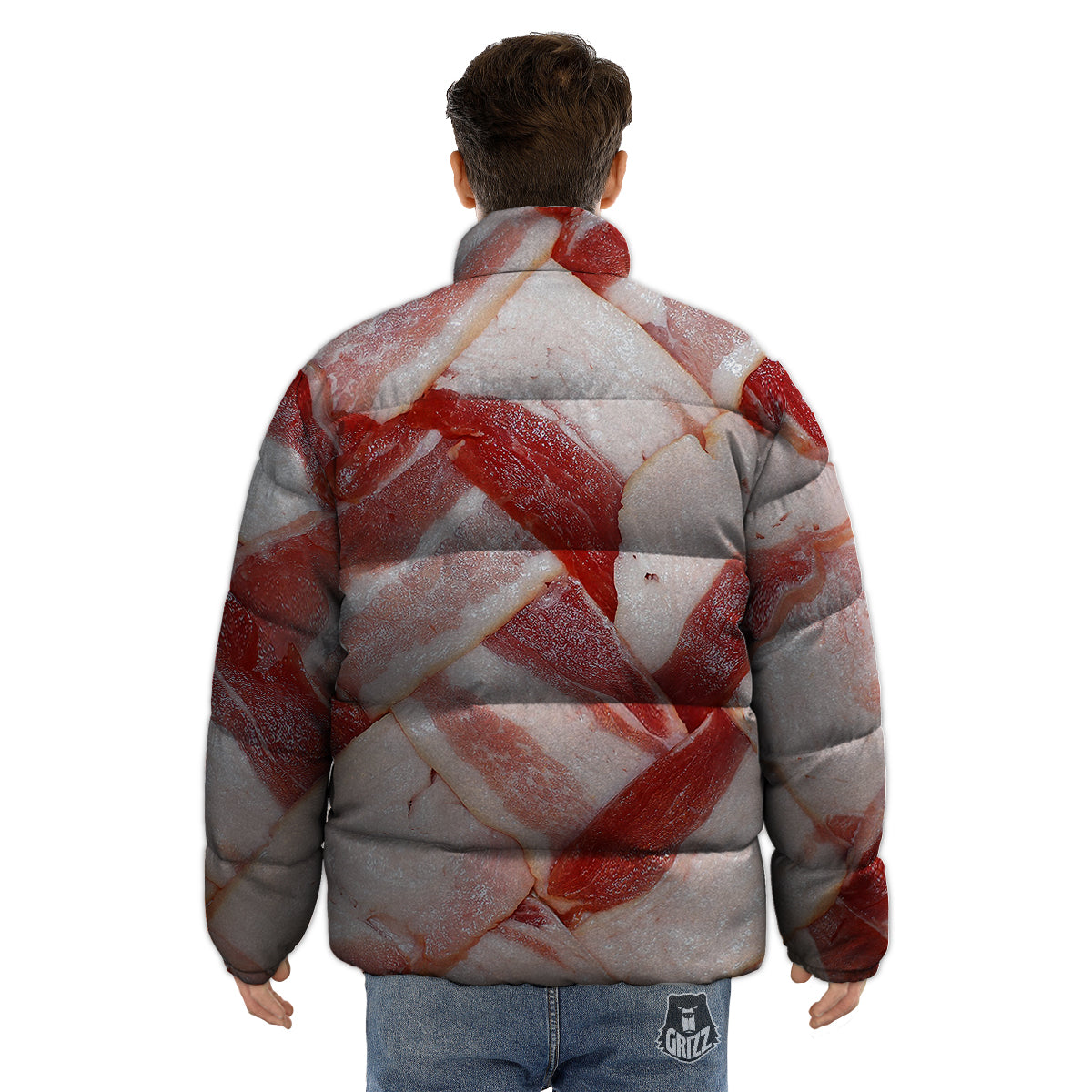 Bacon Weaving Print Puffer Jacket-grizzshop