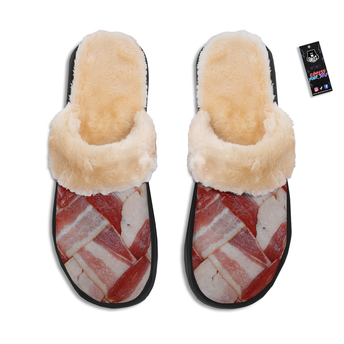 Bacon Weaving Print Slippers-grizzshop