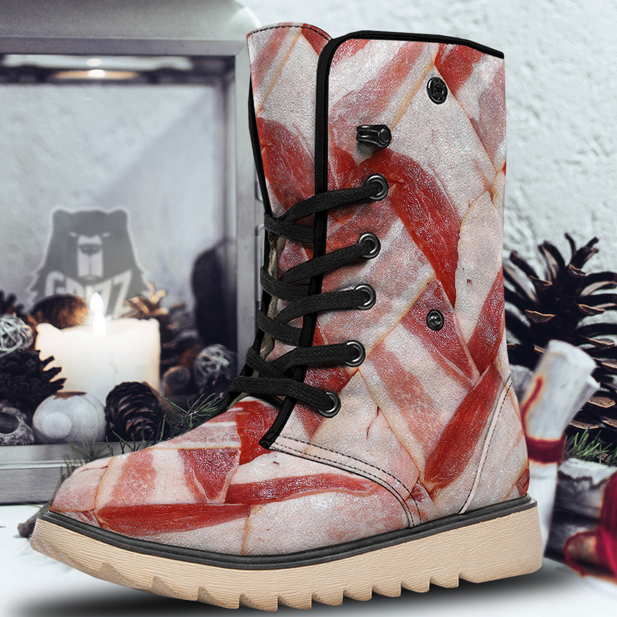 Bacon Weaving Print Snow Boots-grizzshop