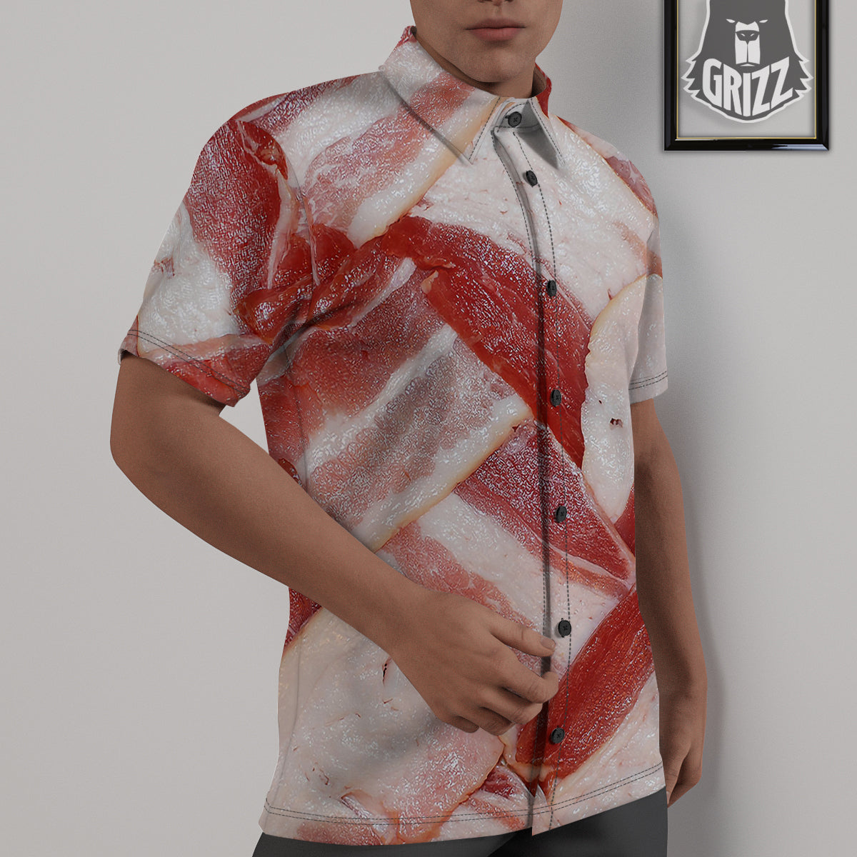 Bacon Weaving Print Untucked Shirts-grizzshop