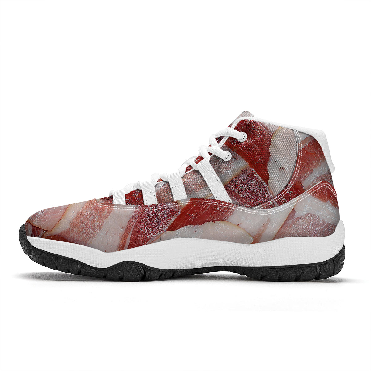 Bacon Weaving Print White Bball Shoes-grizzshop