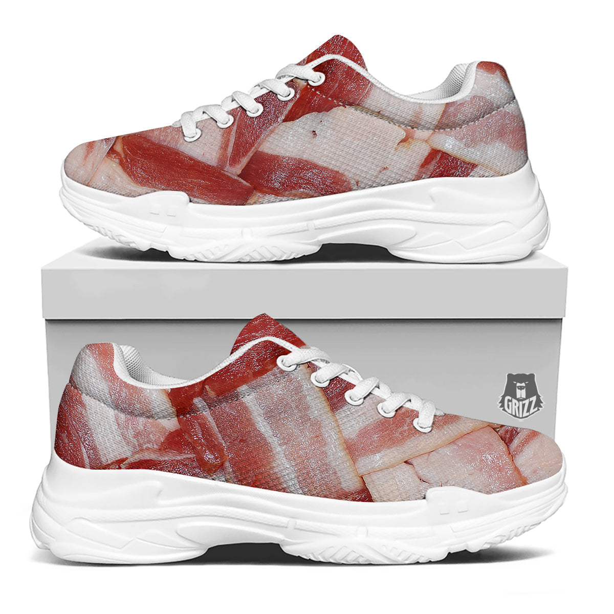 Bacon Weaving Print White Chunky Shoes-grizzshop