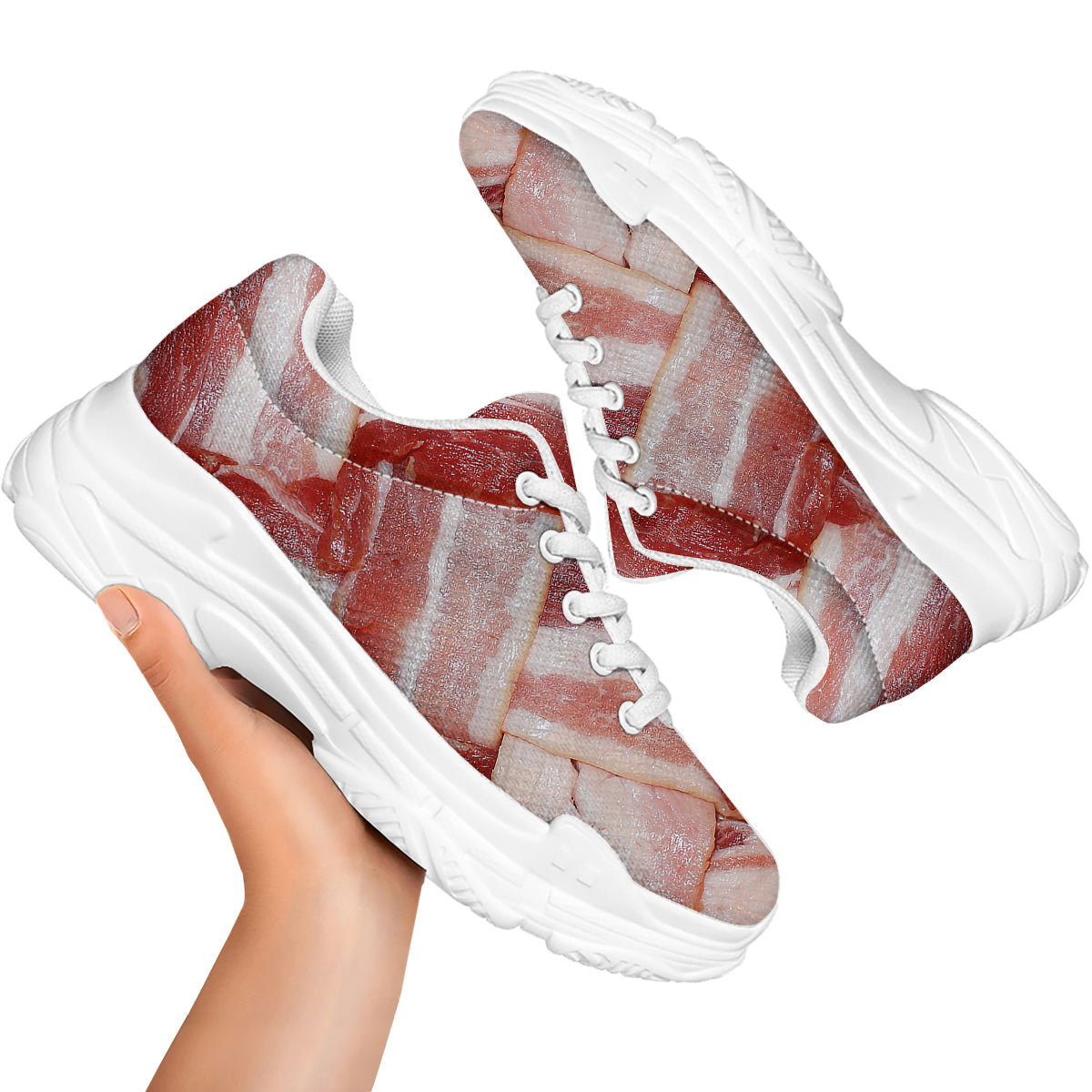 Bacon Weaving Print White Chunky Shoes-grizzshop