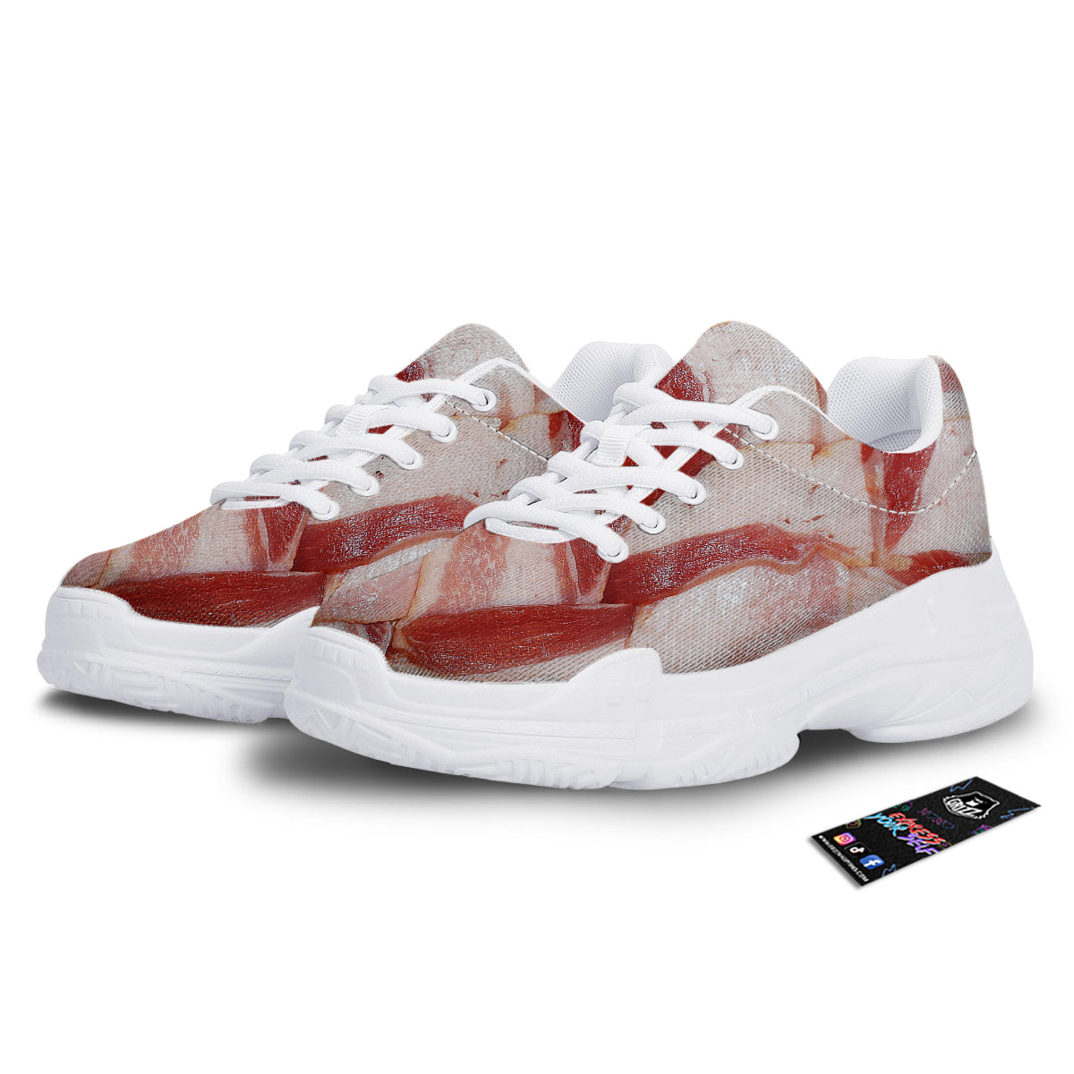 Bacon Weaving Print White Chunky Shoes-grizzshop