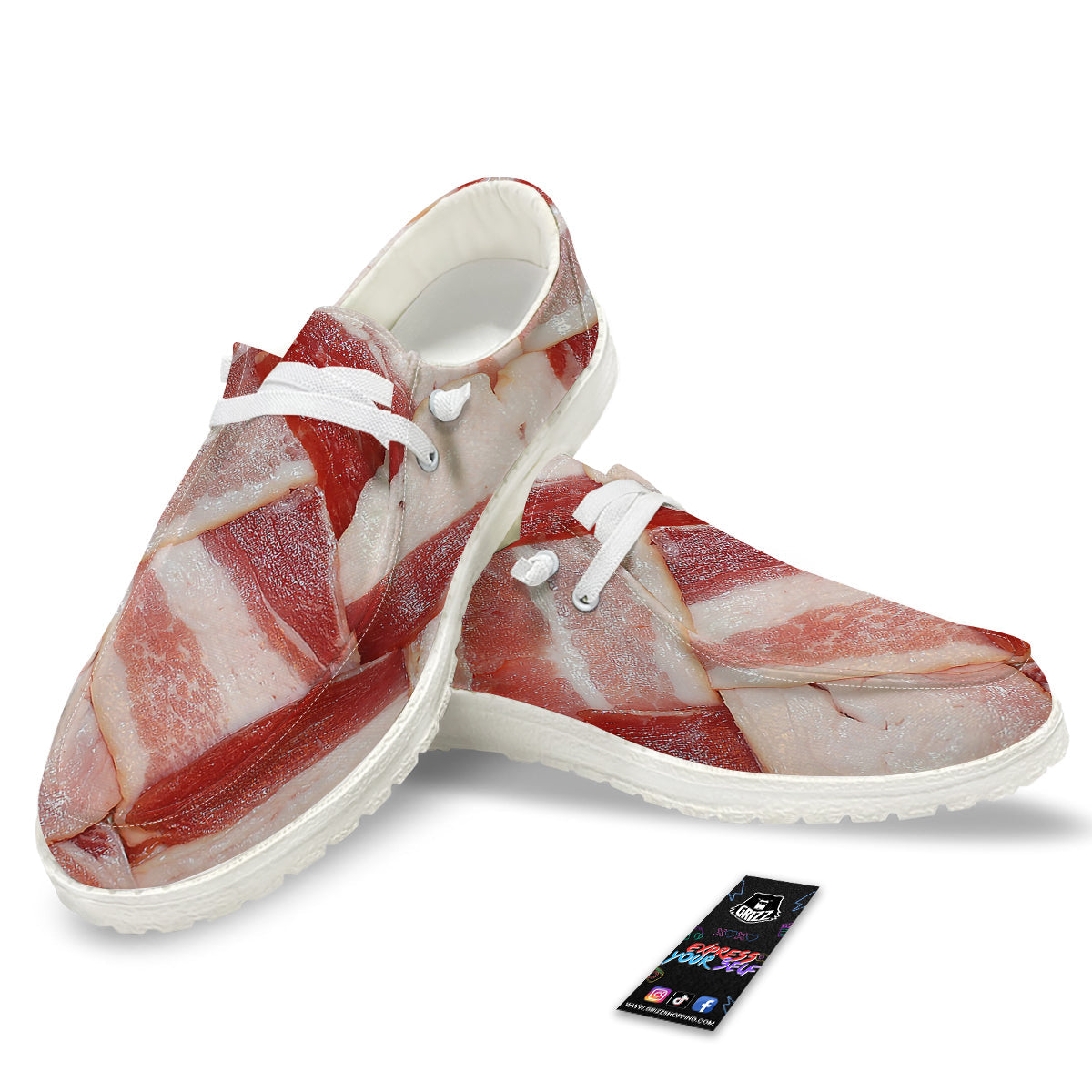 Bacon Weaving Print White Loafers-grizzshop