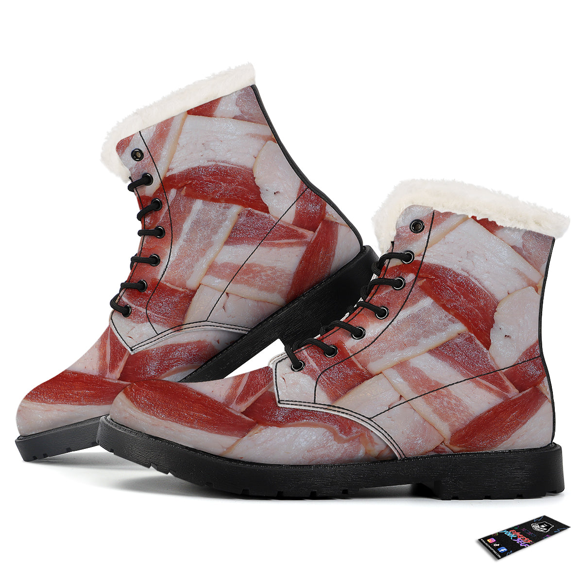 Bacon Weaving Print Winter Boots-grizzshop