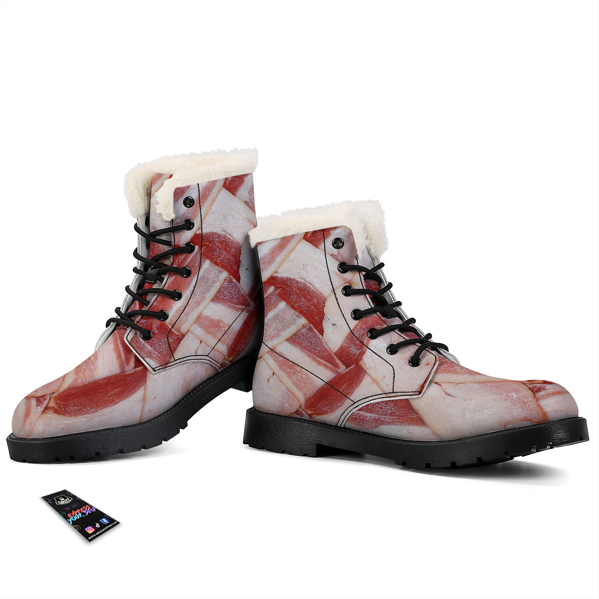 Bacon Weaving Print Winter Boots-grizzshop