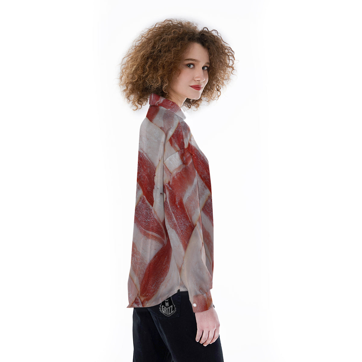 Bacon Weaving Print Women's Long Sleeve Shirts-grizzshop
