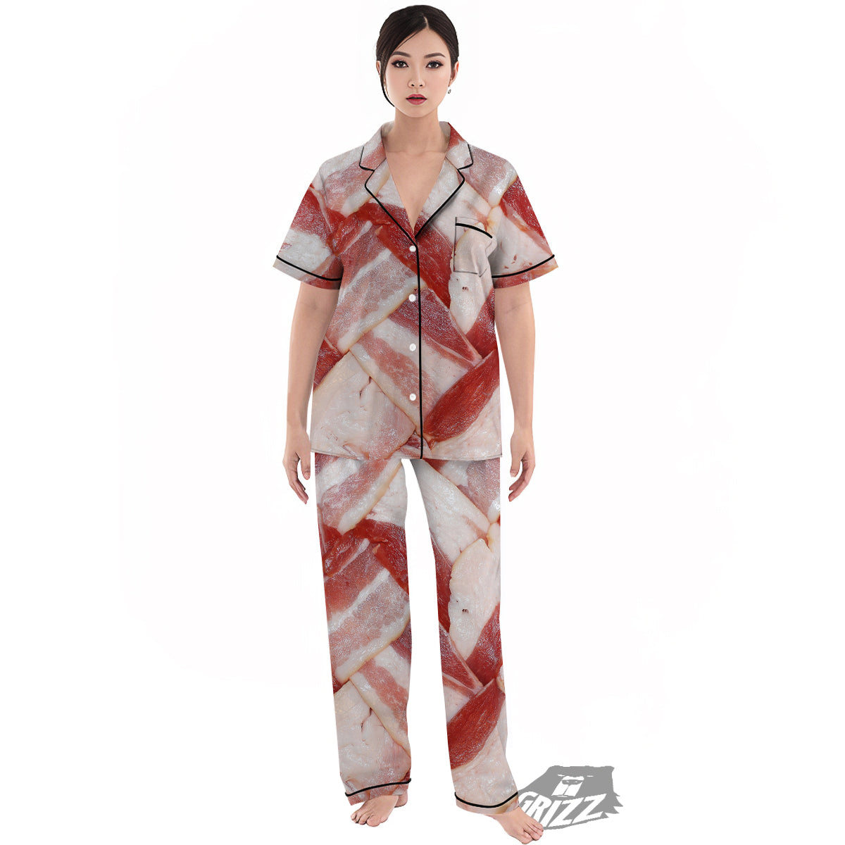 Bacon Weaving Print Women's Pajamas Set-grizzshop
