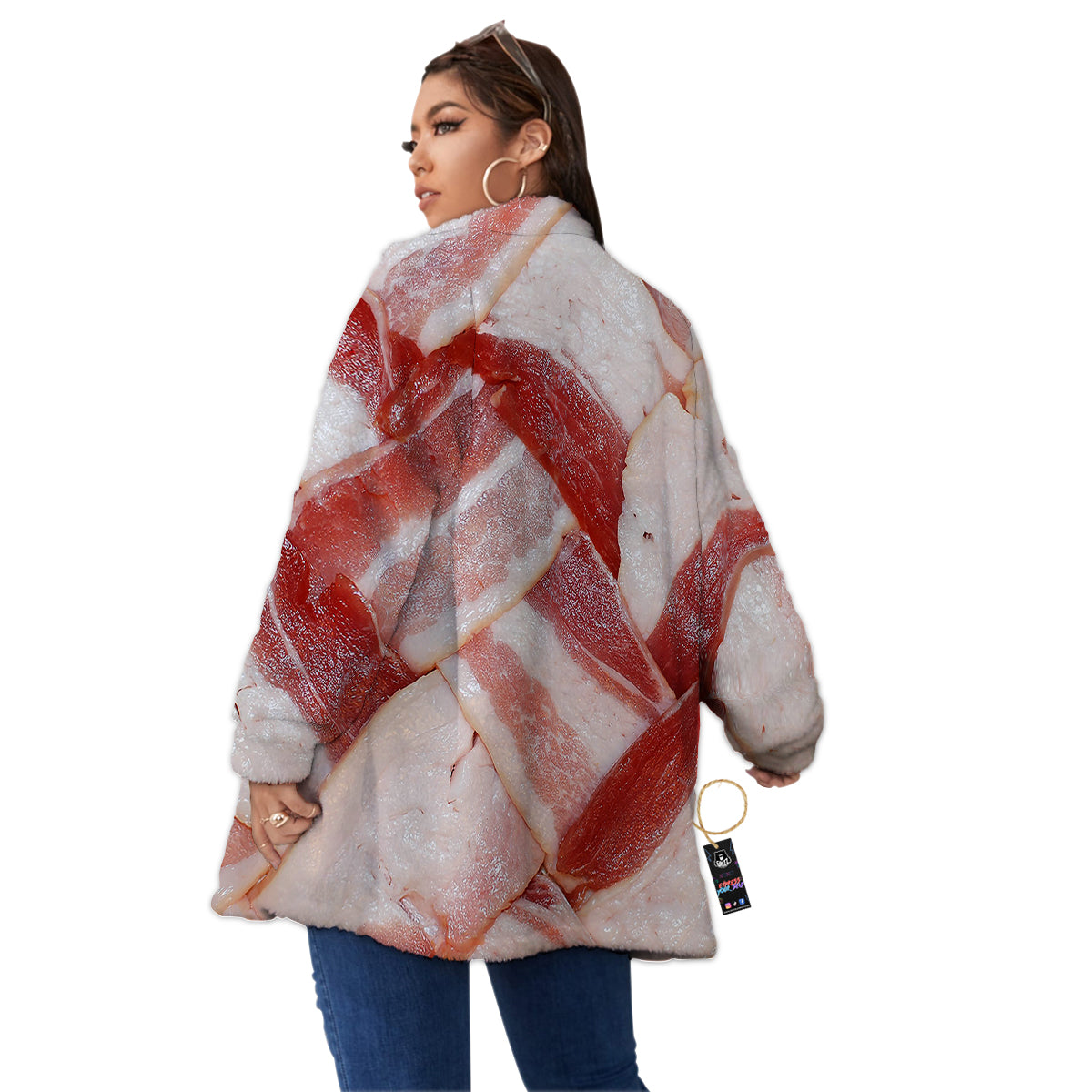Bacon Weaving Print Women's Sherpa Jacket-grizzshop