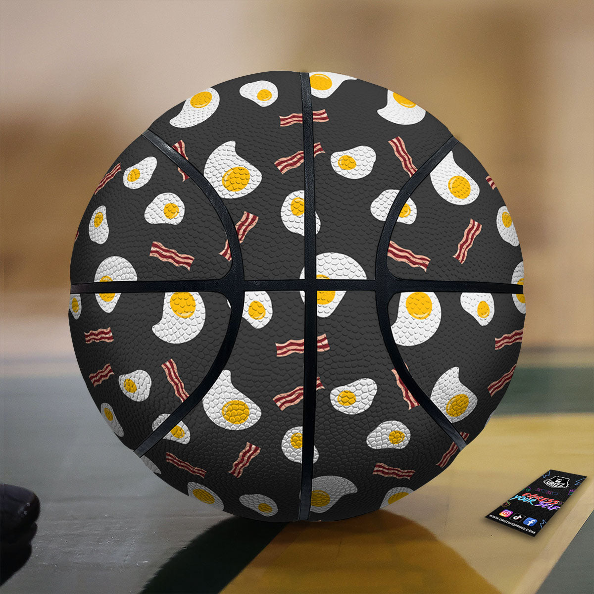 Bacon And Black Fried Egg Print Pattern Basketball