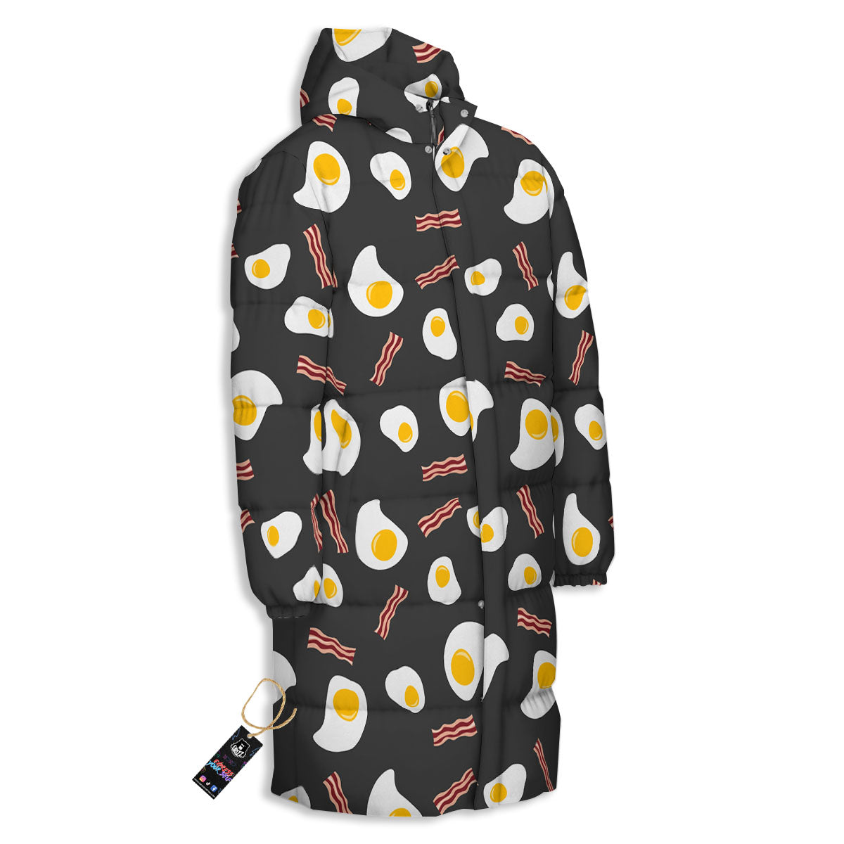 Bacon And Black Fried Egg Print Pattern Long Down Jacket
