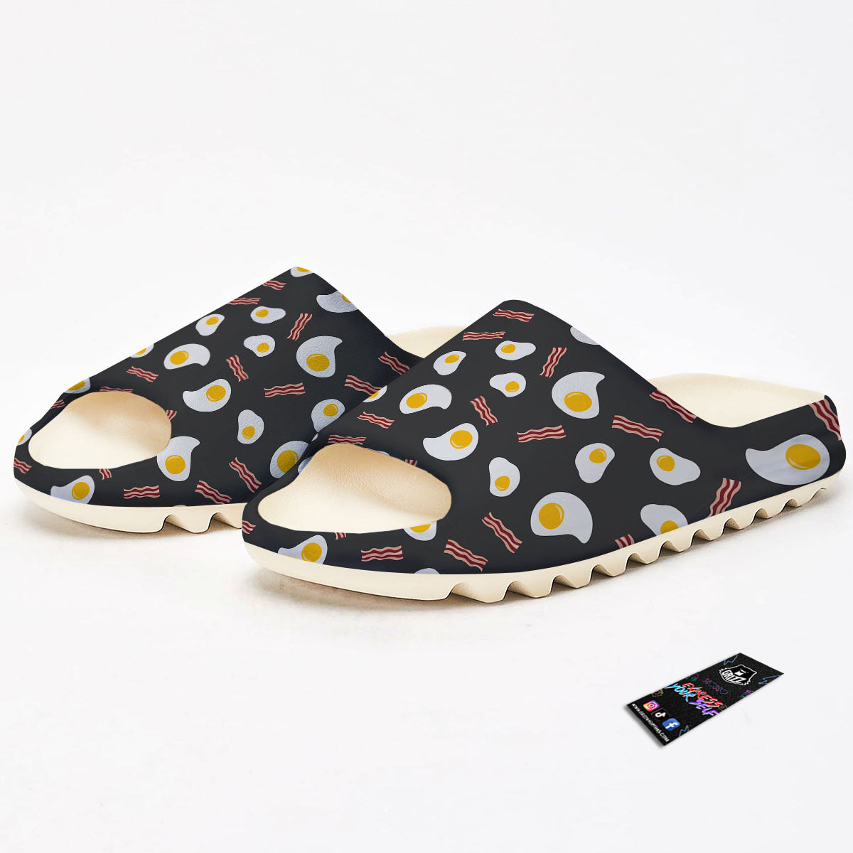 Bacon And Black Fried Egg Print Pattern Sandals-grizzshop