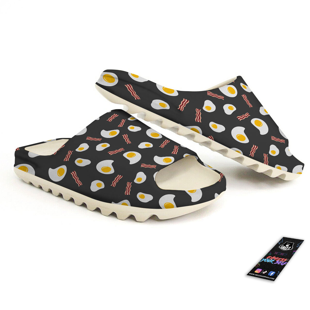 Bacon And Black Fried Egg Print Pattern Sandals-grizzshop