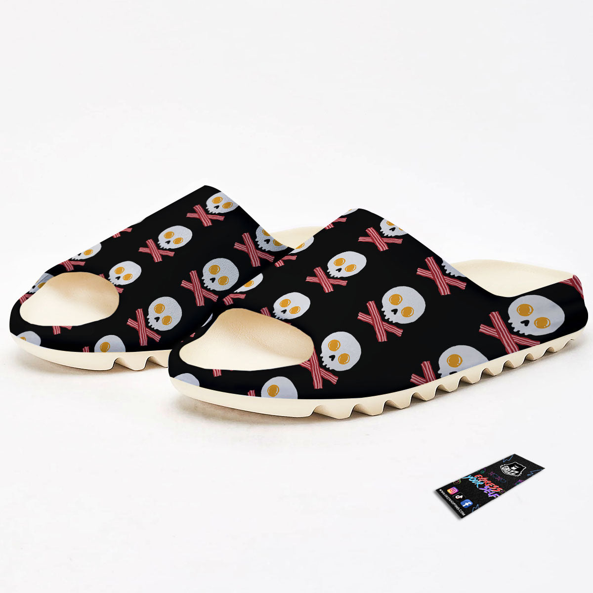 Bacon And Skull Fried Egg Print Pattern Sandals-grizzshop