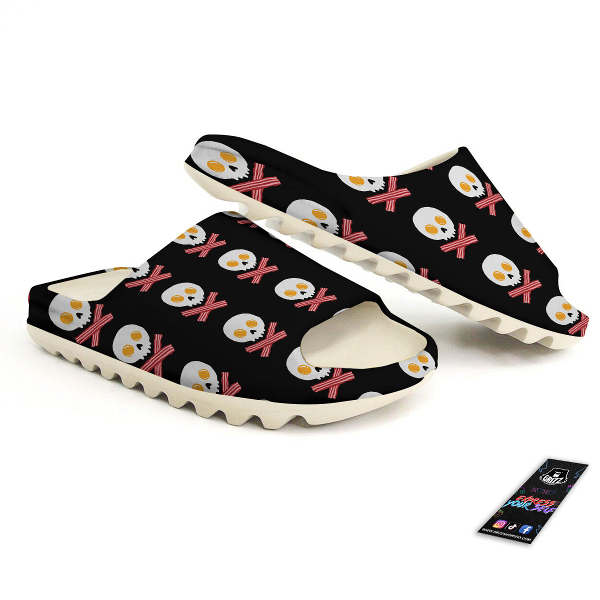 Bacon And Skull Fried Egg Print Pattern Sandals-grizzshop