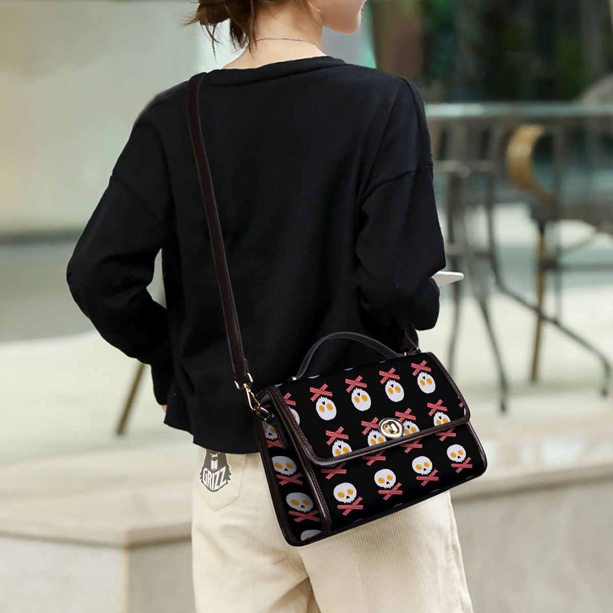 Bacon And Skull Fried Egg Print Pattern Women's Satchel Bag