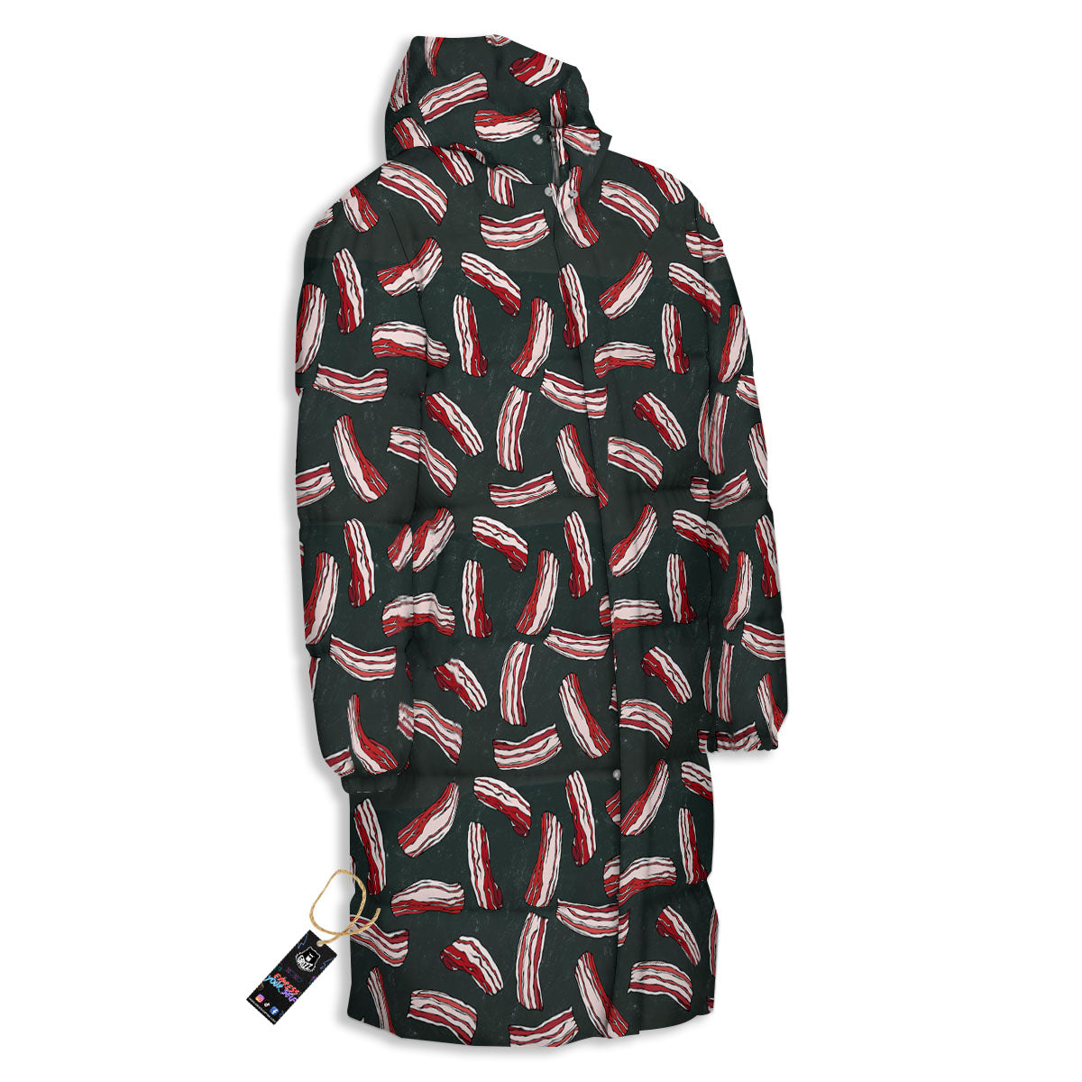 Bacon Black Print Pattern Long Down Jacket