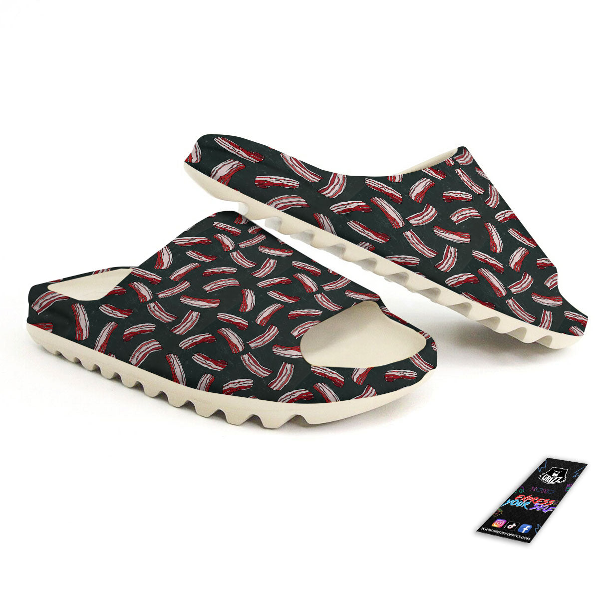 Bacon Black Print Pattern Sandals-grizzshop