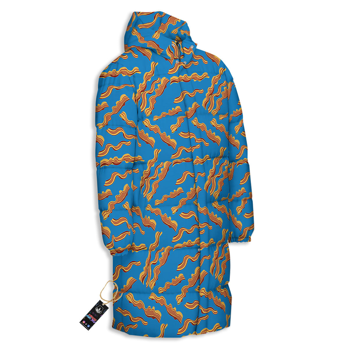 Bacon Blue Crispy Print Pattern Long Down Jacket