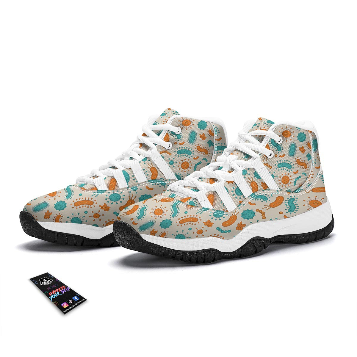Bacteria Virus Print Pattern White Bball Shoes-grizzshop