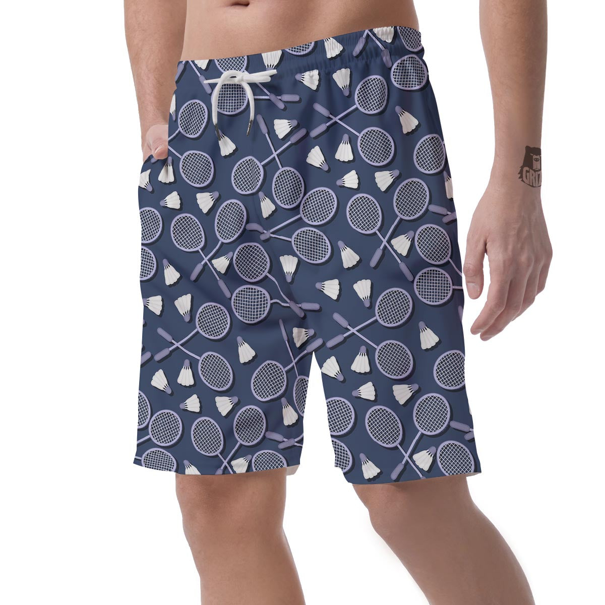 Badminton Pattern Print Men's Shorts-grizzshop