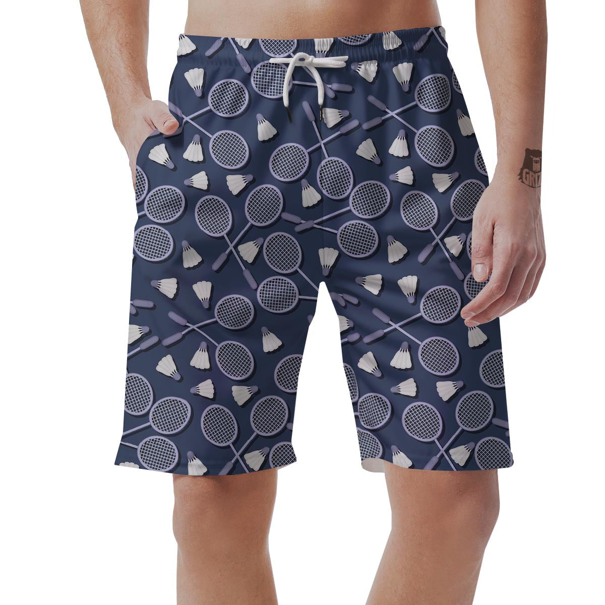 Badminton Pattern Print Men's Shorts-grizzshop