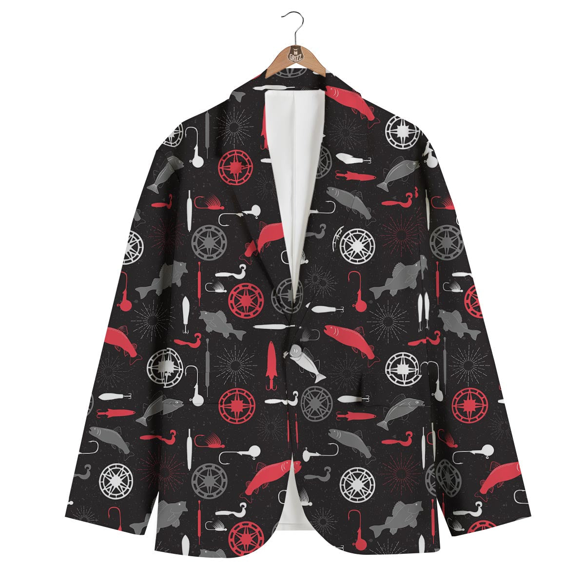 Bait Bass Fishing Pattern Print Men's Blazer-grizzshop