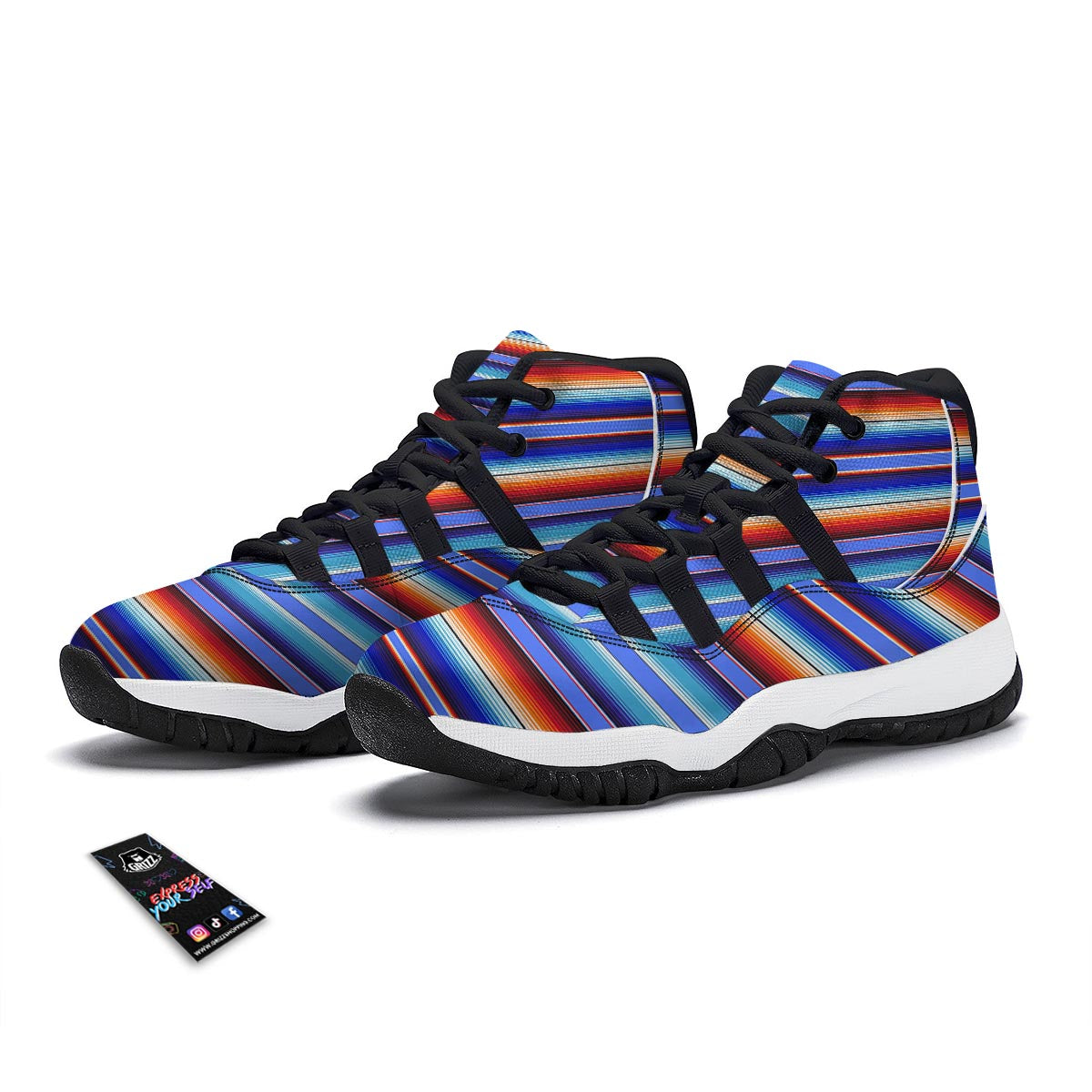 Baja Mexican Blanket Serape Pattern Print Black Bball Shoes-grizzshop