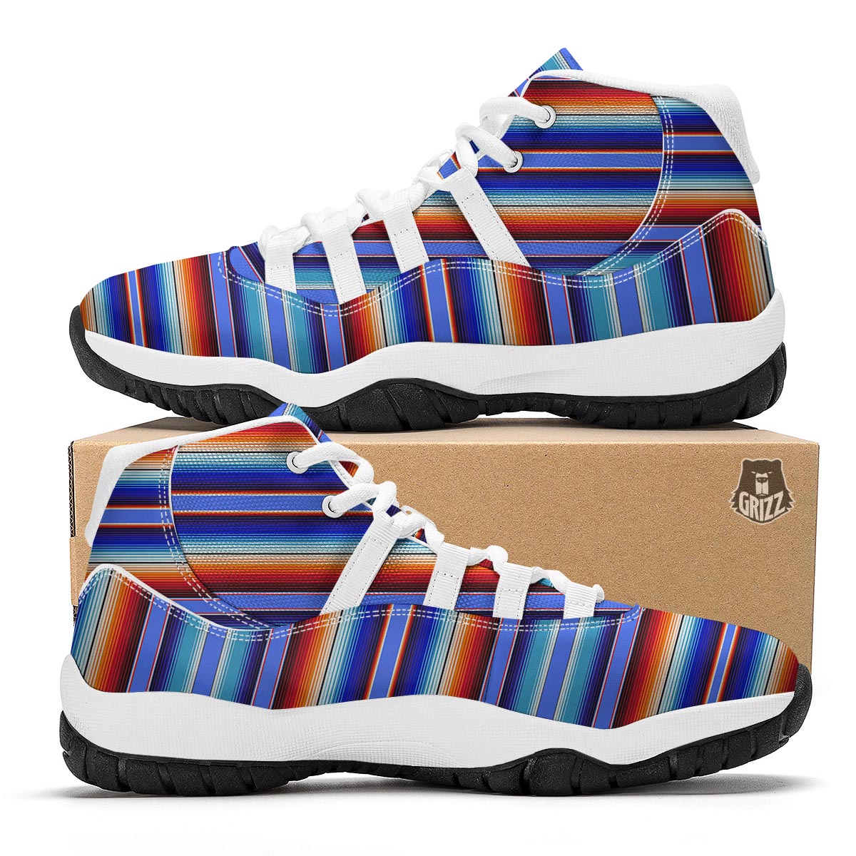 Baja Mexican Blanket Serape Pattern Print White Bball Shoes-grizzshop