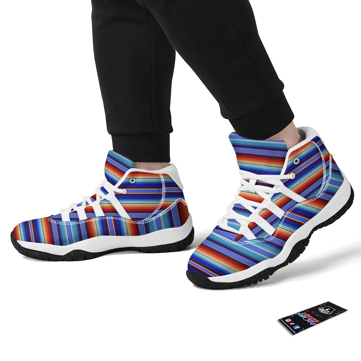 Baja Mexican Blanket Serape Pattern Print White Bball Shoes-grizzshop
