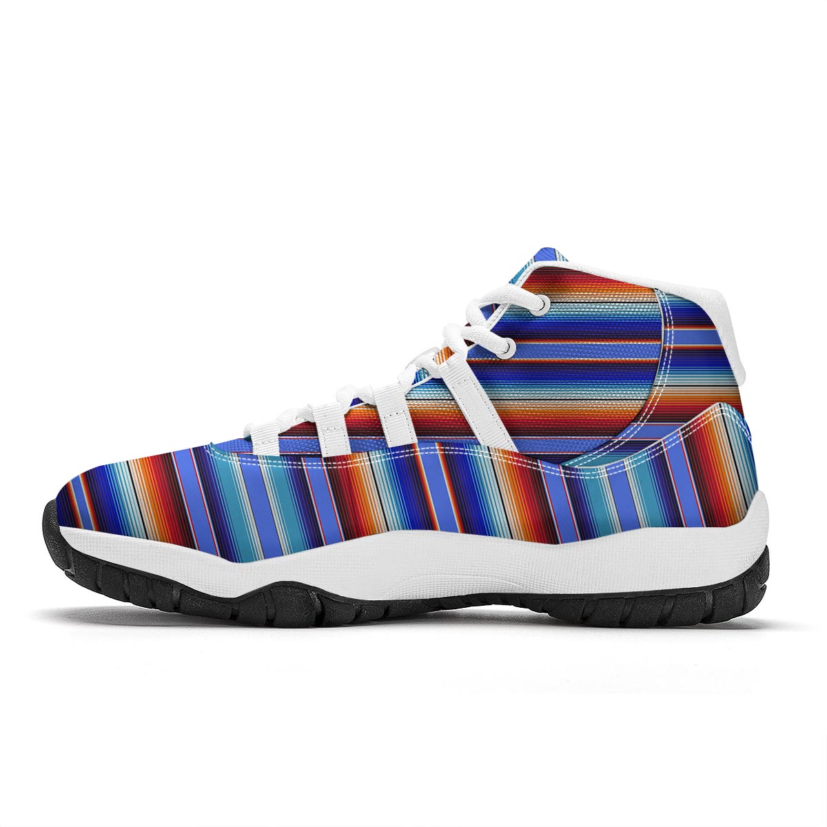 Baja Mexican Blanket Serape Pattern Print White Bball Shoes-grizzshop