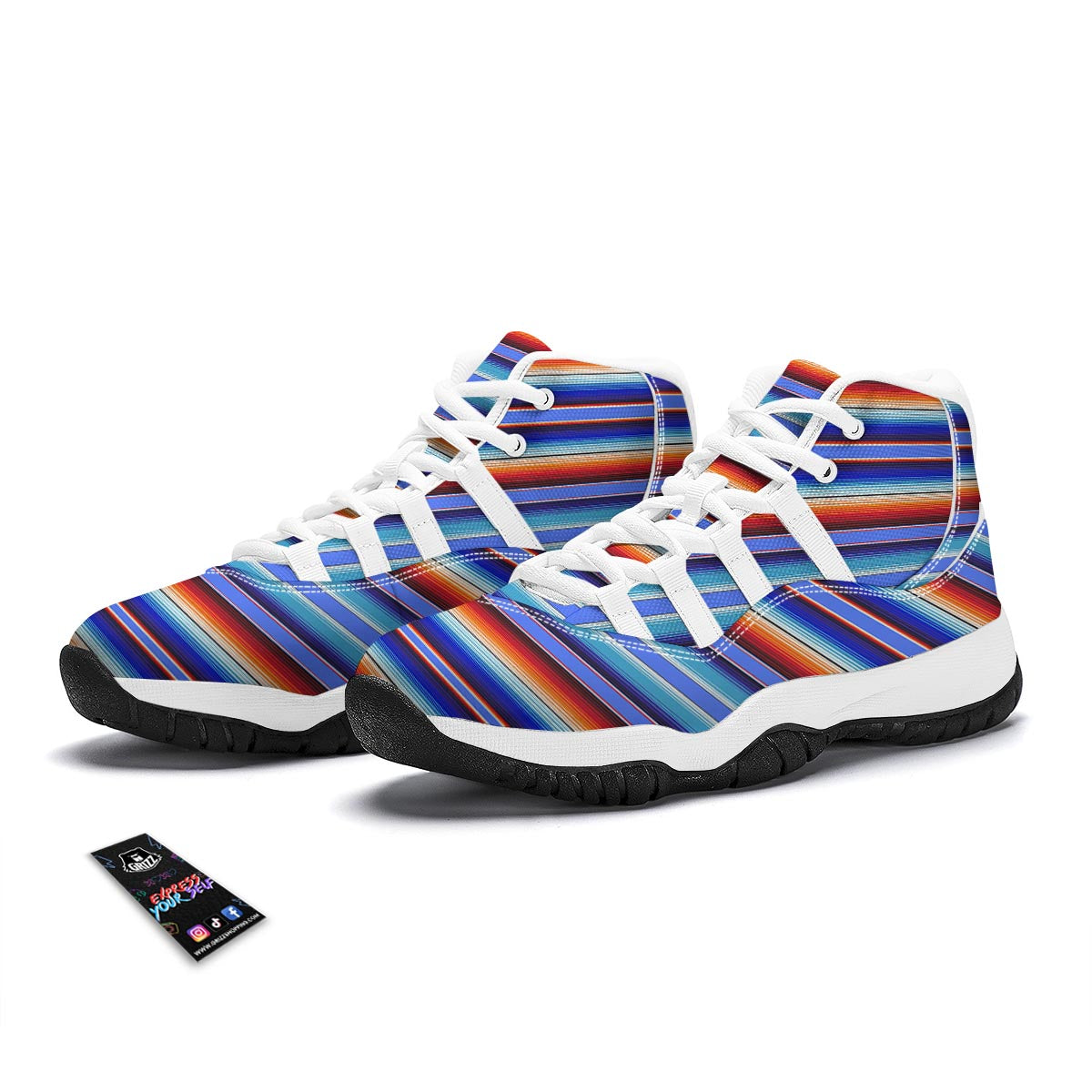 Baja Mexican Blanket Serape Pattern Print White Bball Shoes-grizzshop