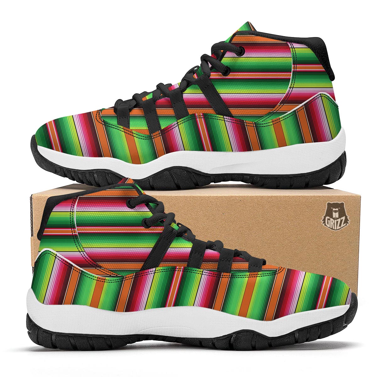 Baja Serape Mexican Blanket Pattern Print Black Bball Shoes-grizzshop