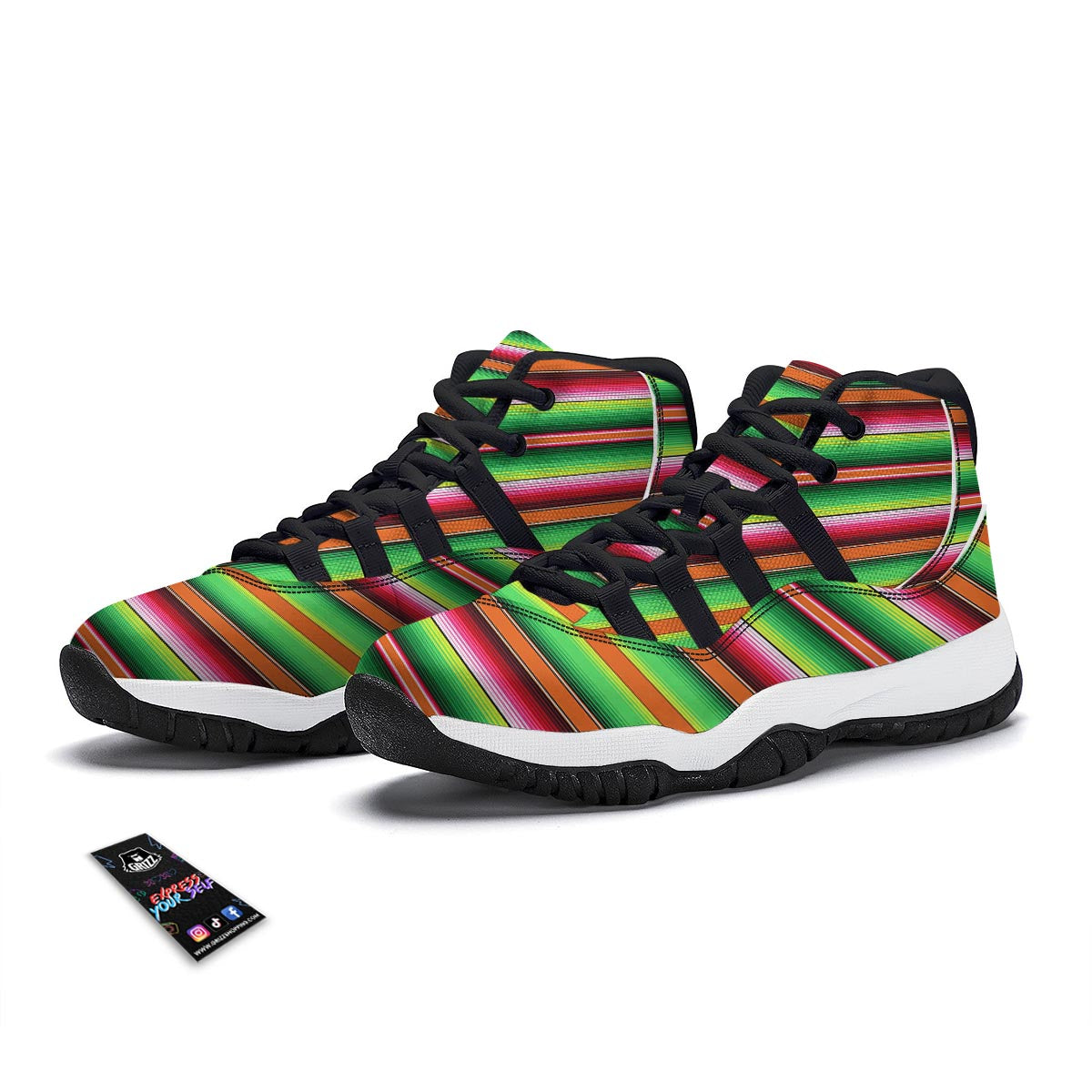 Baja Serape Mexican Blanket Pattern Print Black Bball Shoes-grizzshop