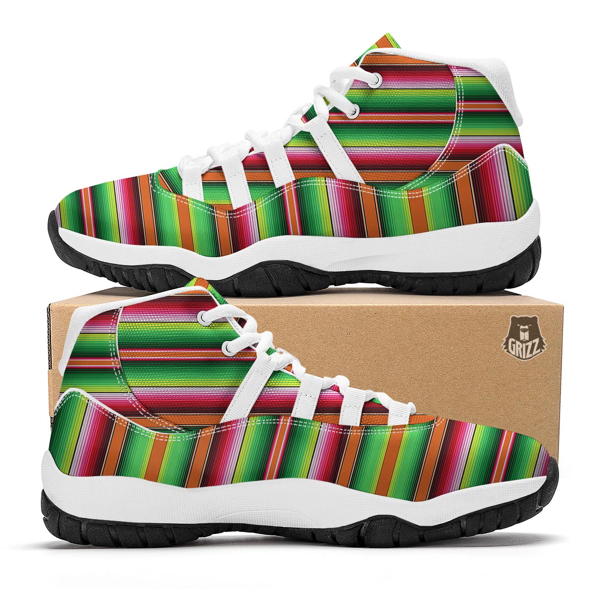 Baja Serape Mexican Blanket Pattern Print White Bball Shoes-grizzshop