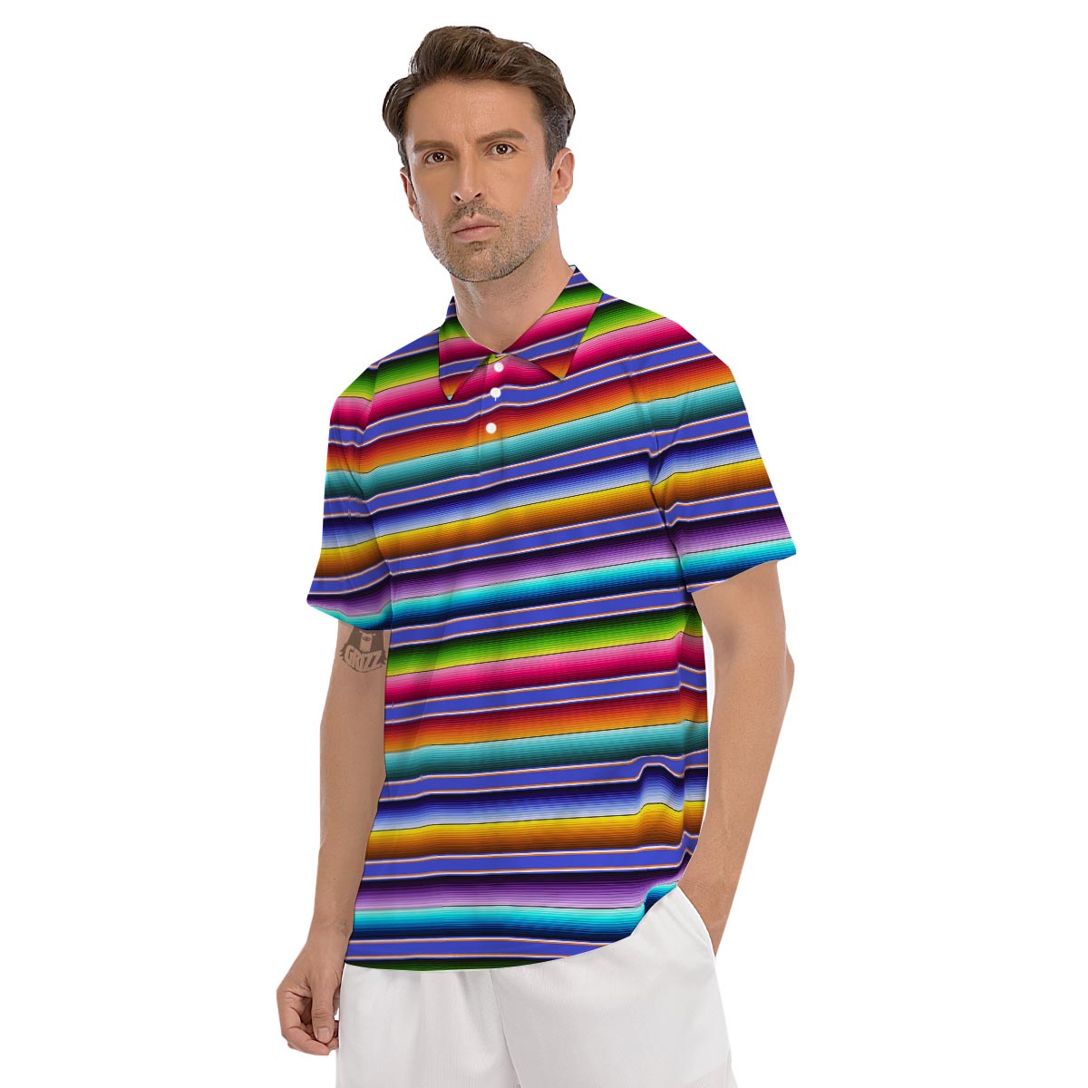 Baja Serape Mexican Men's Golf Shirts-grizzshop