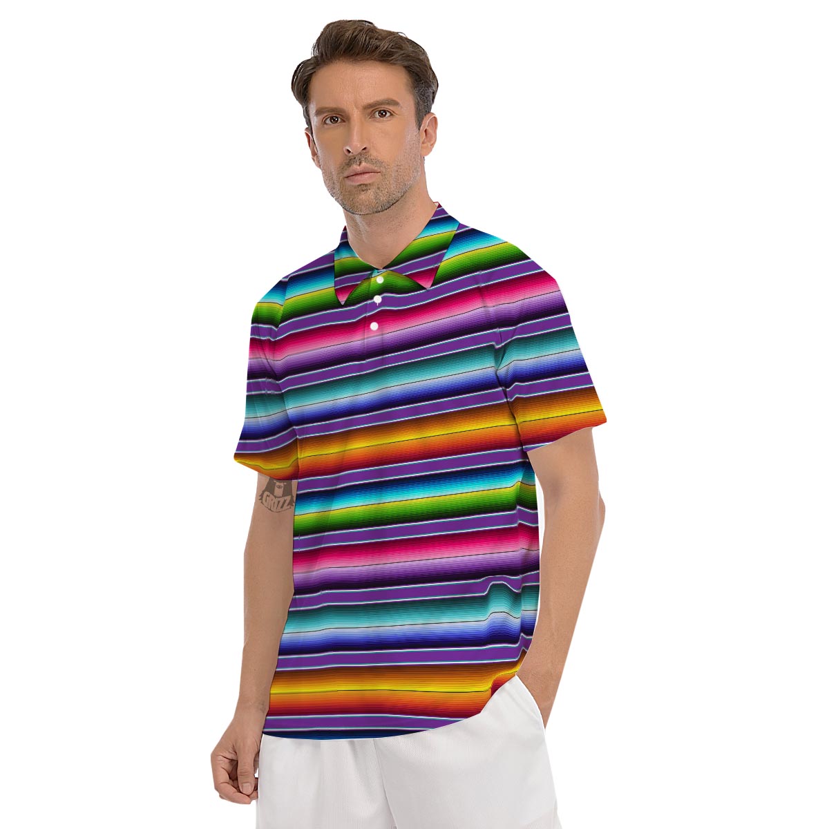 Baja Serape Print Men's Golf Shirts-grizzshop