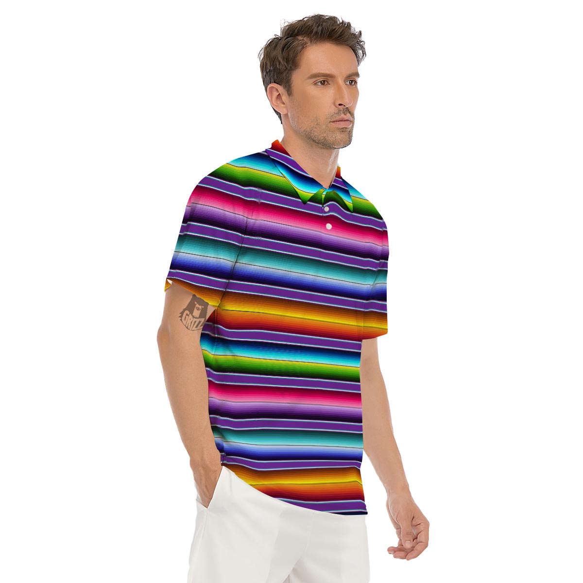 Baja Serape Print Men's Golf Shirts-grizzshop