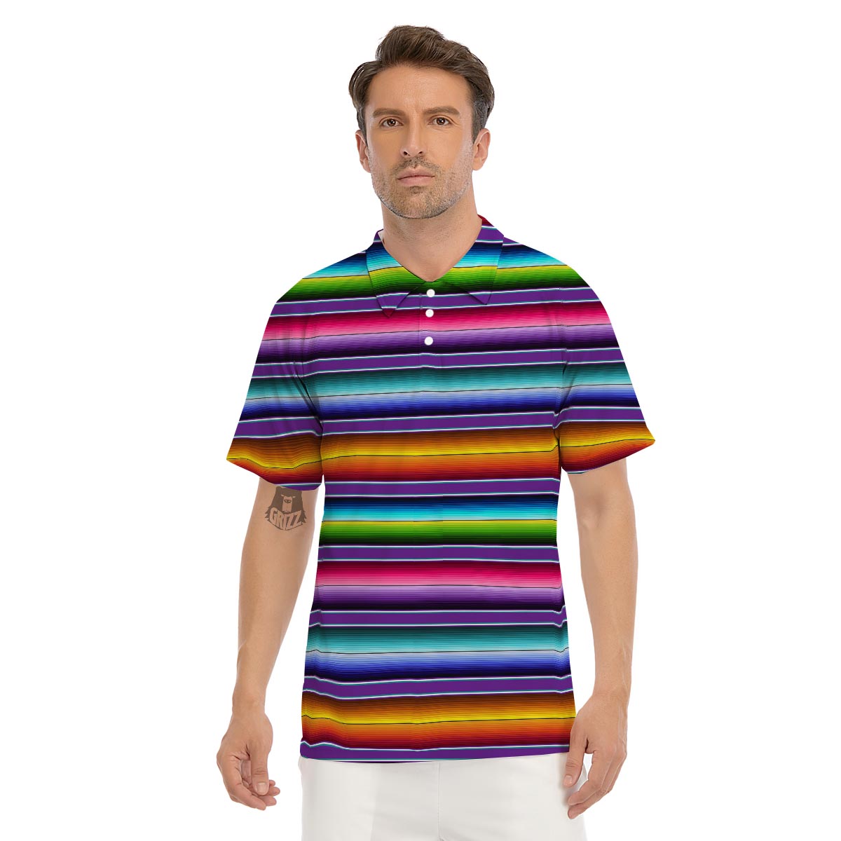 Baja Serape Print Men's Golf Shirts-grizzshop