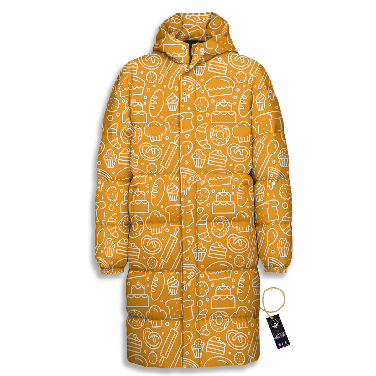Bakery Yellow Print Pattern Long Down Jacket-grizzshop