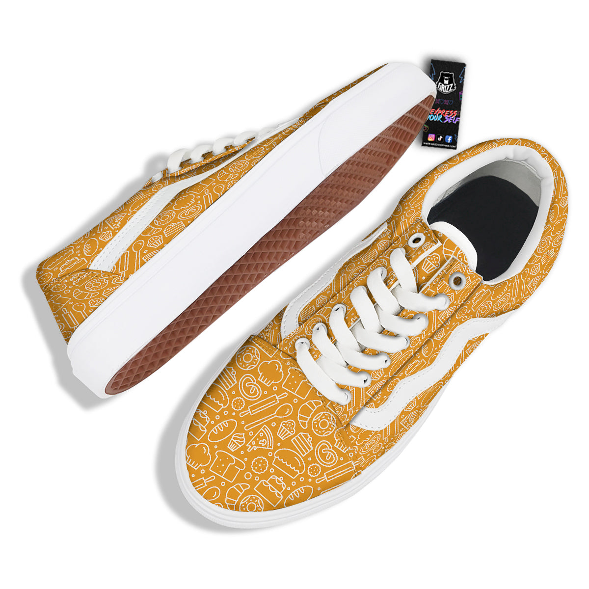 Bakery Yellow Print Pattern Skate Shoes-grizzshop