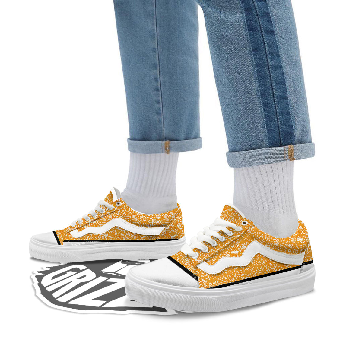 Bakery Yellow Print Pattern Skate Shoes-grizzshop