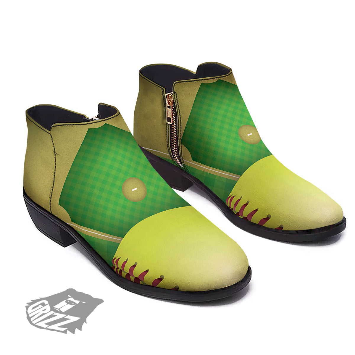 Ball And Softball Field Print Ankle Boots-grizzshop