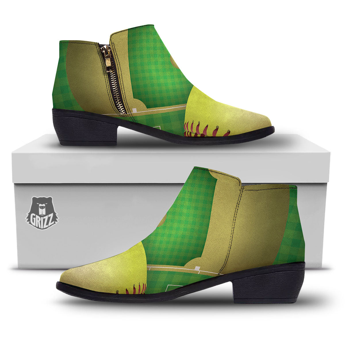 Ball And Softball Field Print Ankle Boots-grizzshop