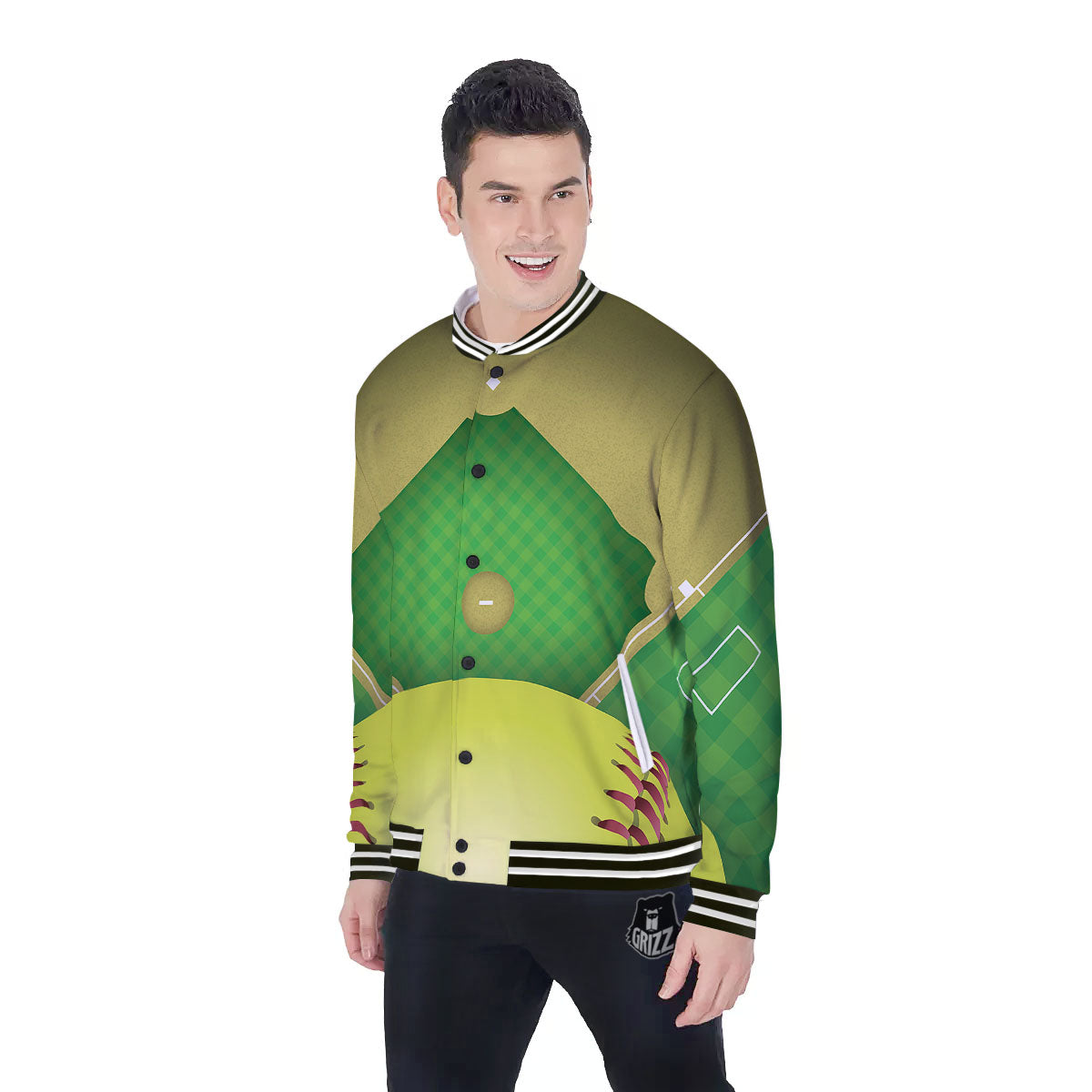Ball And Softball Field Print Baseball Jacket-grizzshop