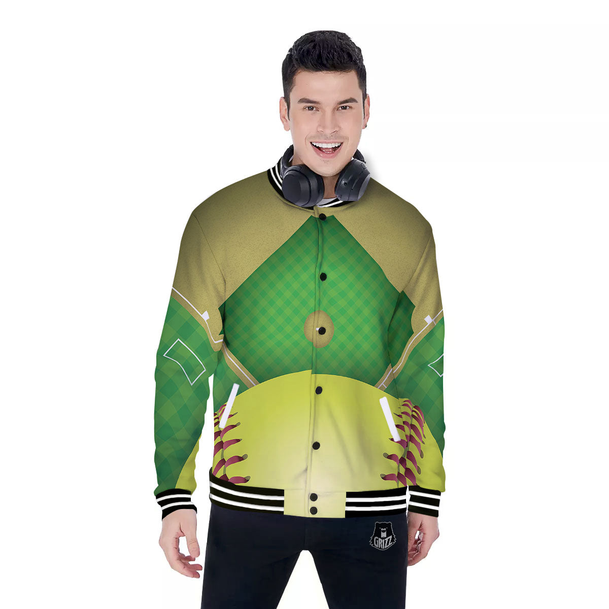 Ball And Softball Field Print Baseball Jacket-grizzshop
