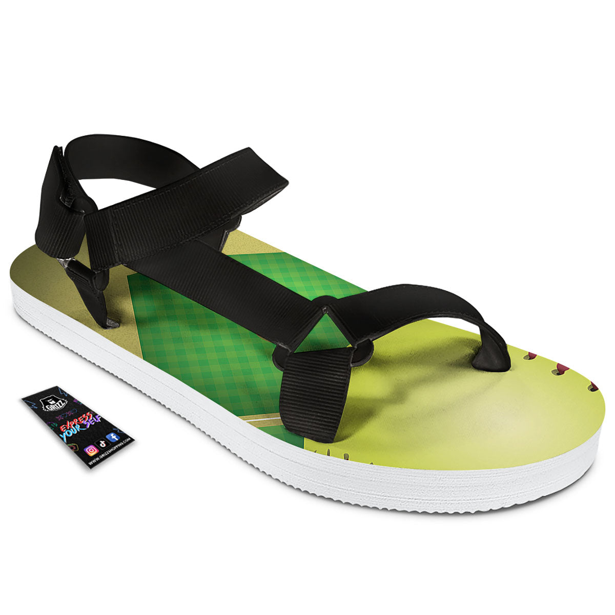 Ball And Softball Field Print Black Open Toe Sandals-grizzshop