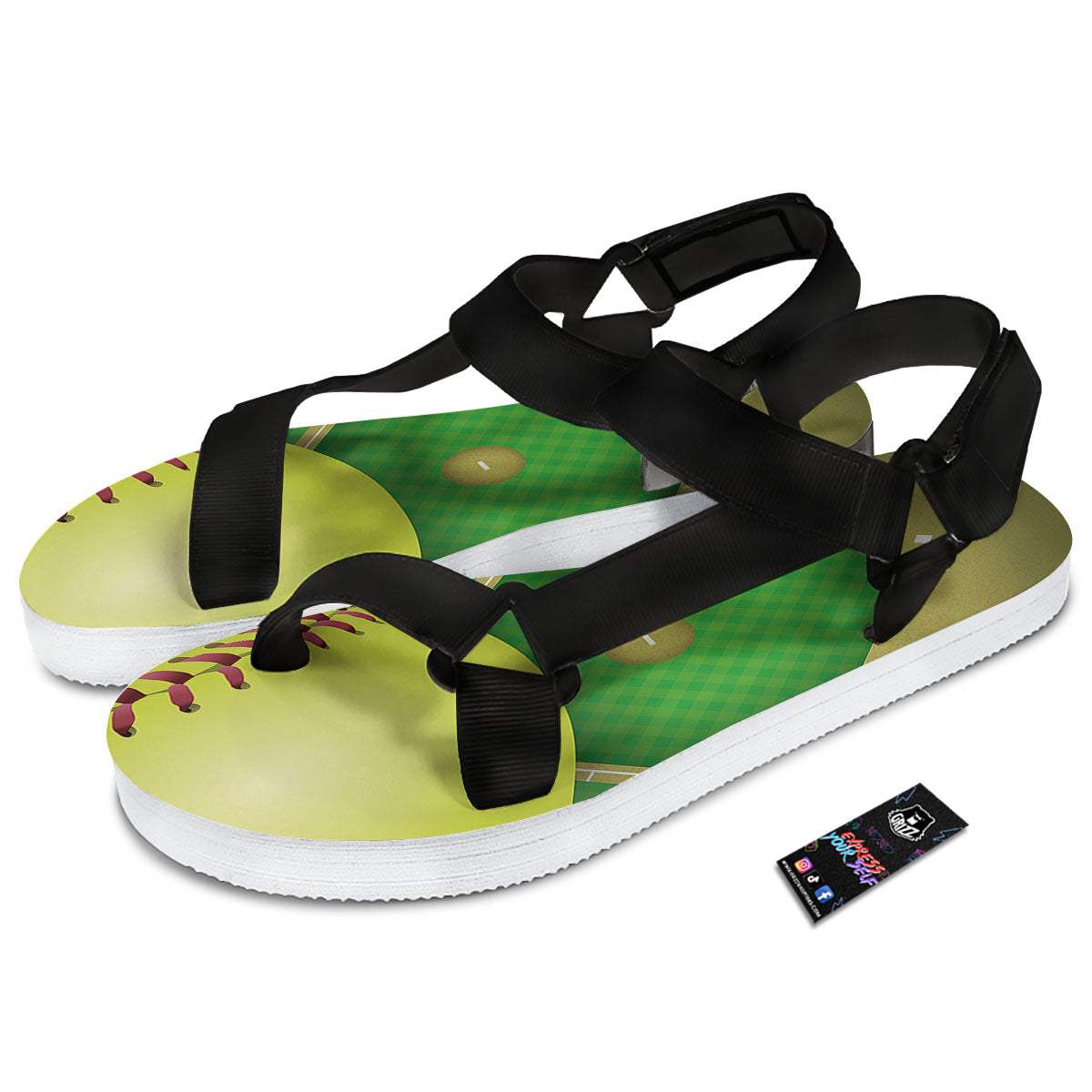 Ball And Softball Field Print Black Open Toe Sandals-grizzshop