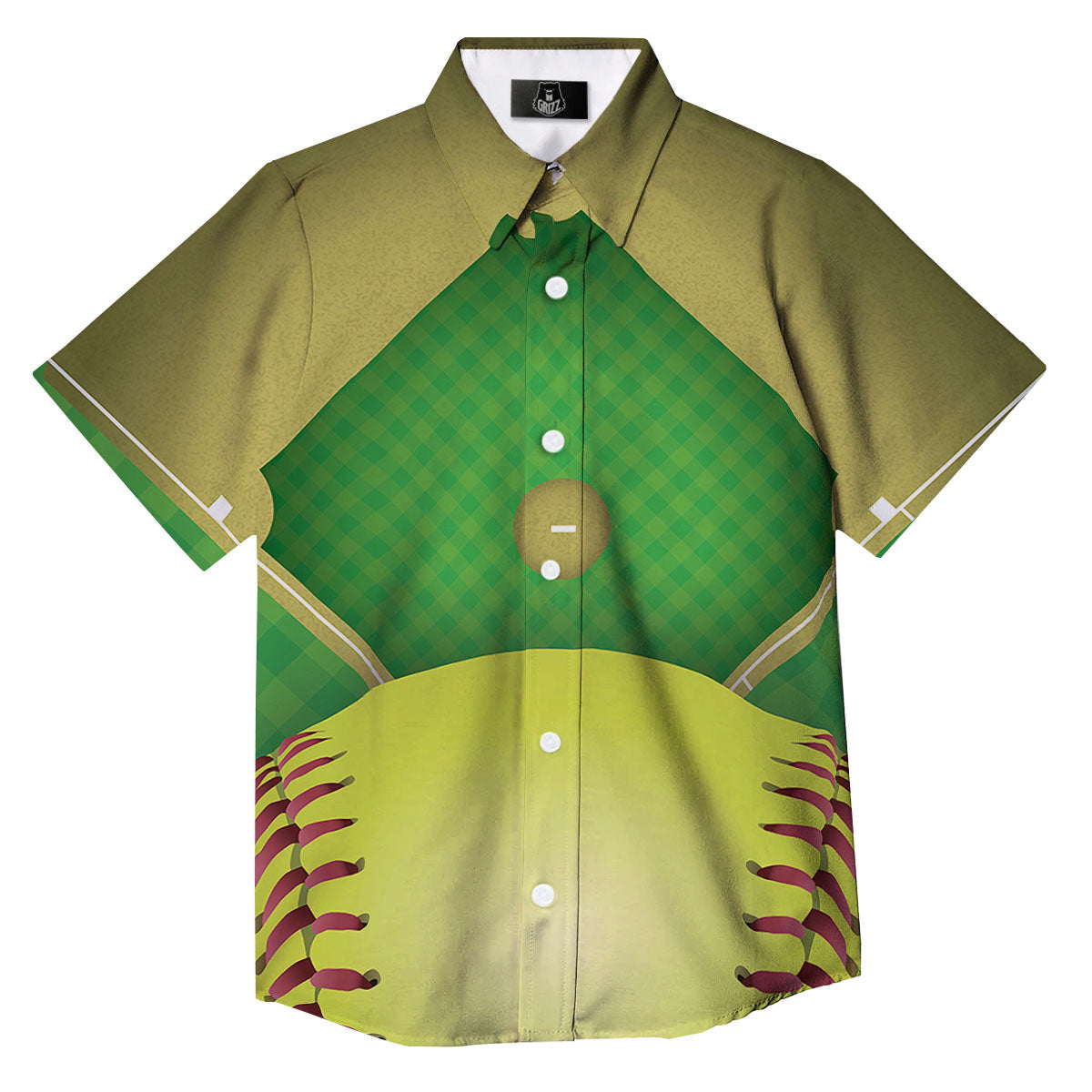 Ball And Softball Field Print Button Up Shirt-grizzshop